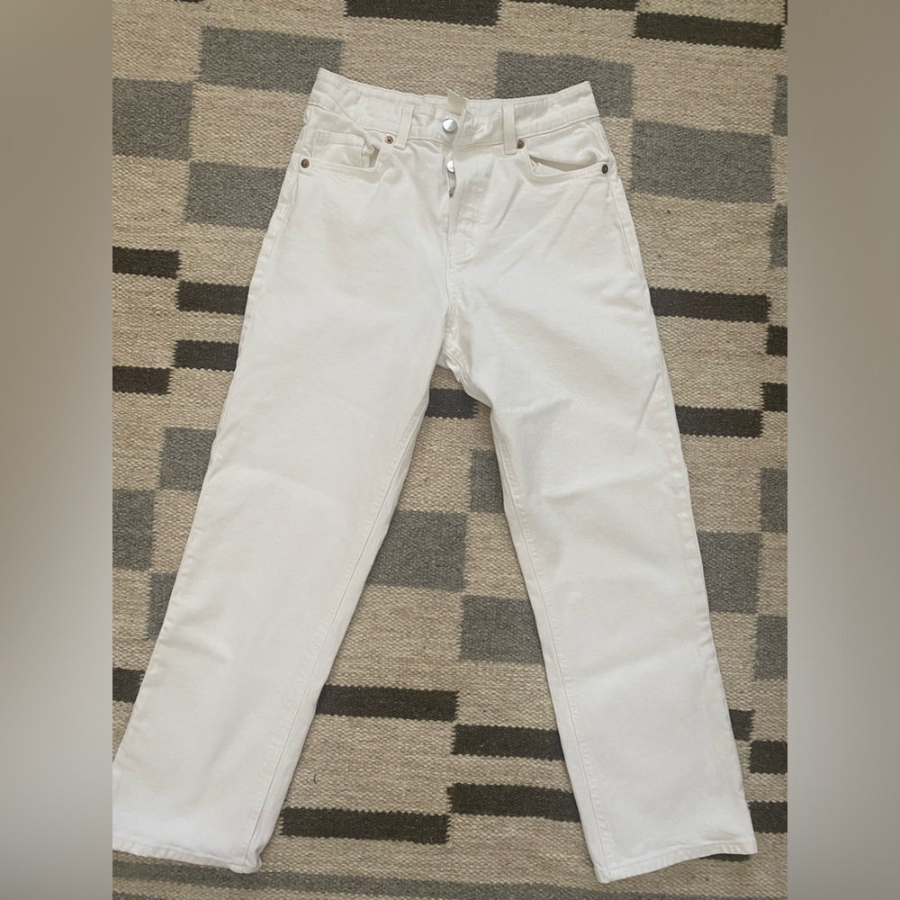 H&M high rise straight leg crop white jeans